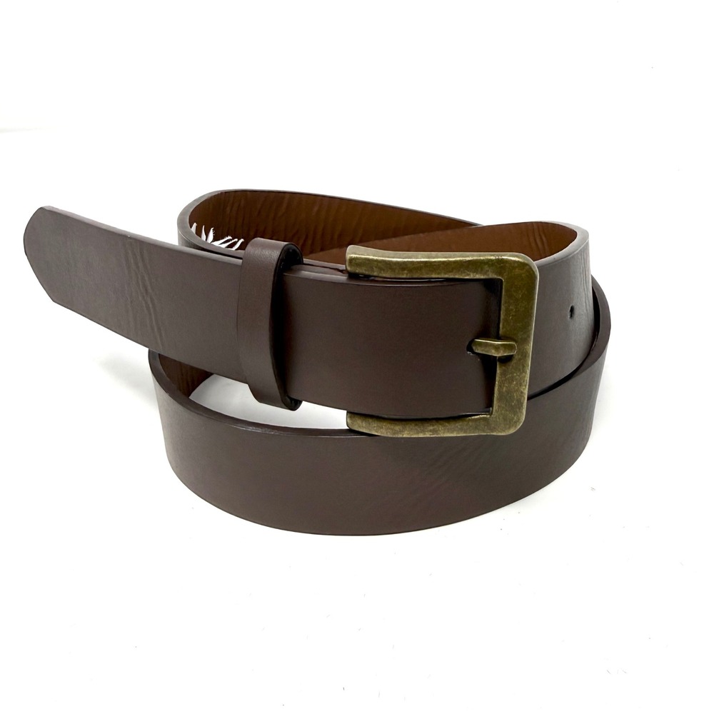 Zara Brown Faux Leather Belt Antique Brass Buckle 35mm 1020mm Size 28 32